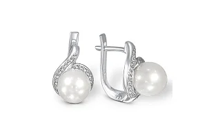 Серьги из белого золота с 2 жемчужинами и 54 бриллиантами