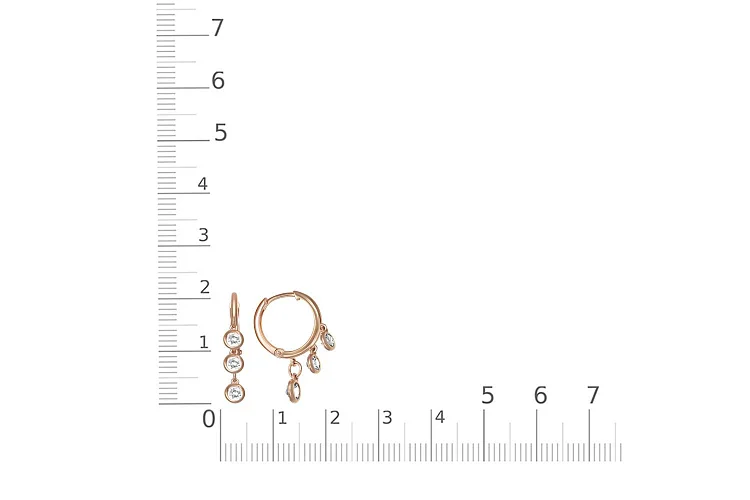 Серьги из красного золота с 6 фианитами