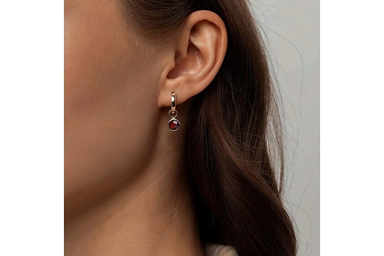 Подвеска серёг-трансформеров из красного золота с гранатом