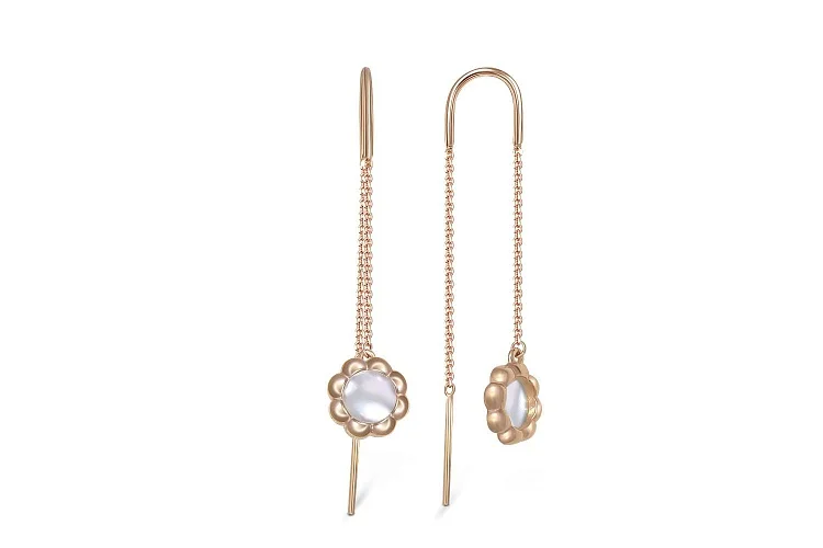 Серьги-продёвки Цветы из красного золота с перламутром