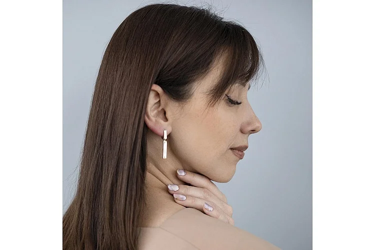 Серьги Прямоугольники из красного золота с перламутром