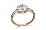 Кольцо из красного золота с топазом sky и 8 фианитами