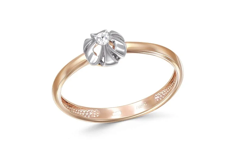 Кольцо Цветок из красного золота с фианитом