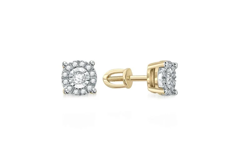 Серьги-пусеты из жёлтого золота с 26 бриллиантами