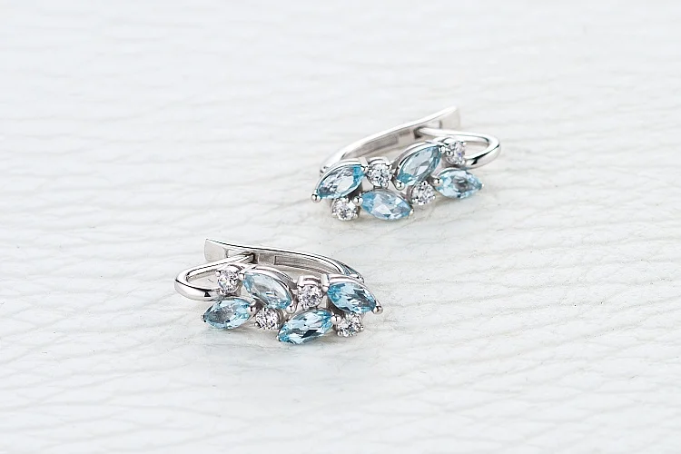 Серьги из белого золота с 8 топазами sky и 8 фианитами