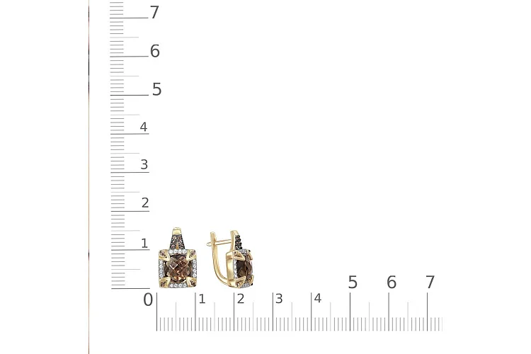 Серьги из жёлтого золота с 2 раухтопазами и 52 фианитами