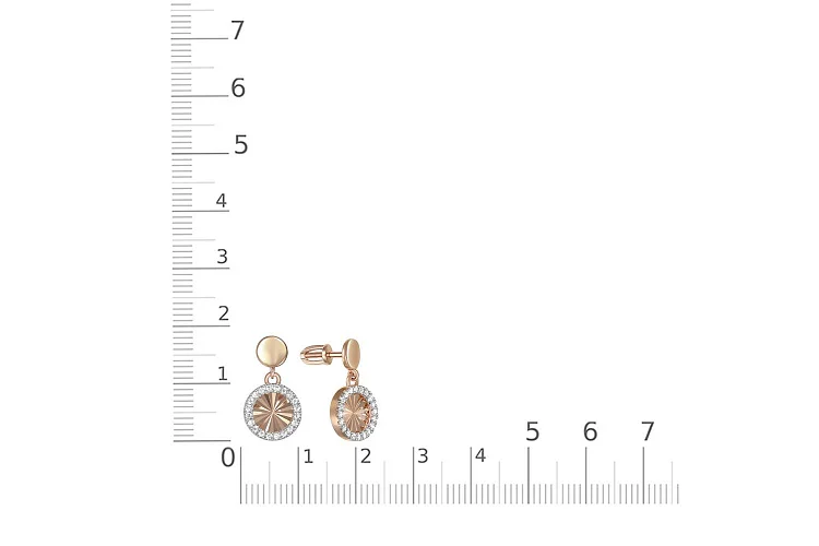 Серьги-пусеты из красного золота с 40 фианитами