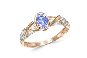 Кольцо из красного золота с танзанитом и 20 фианитами