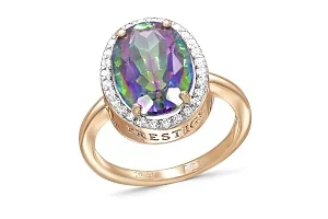 Кольцо из красного золота с кварцем и 28 фианитами