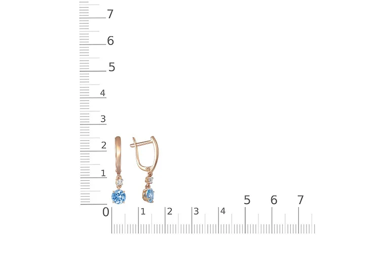 Серьги из красного золота с 2 топазами swiss и 2 фианитами