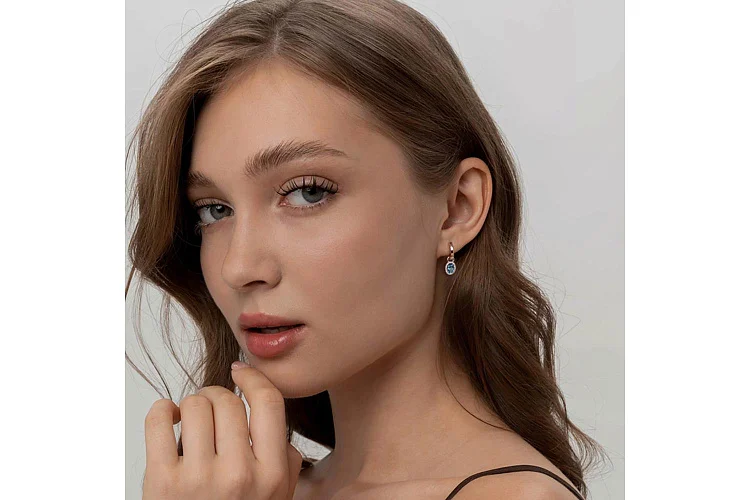 Подвеска серёг-трансформеров из красного золота с топазом swiss и 20 фианитами