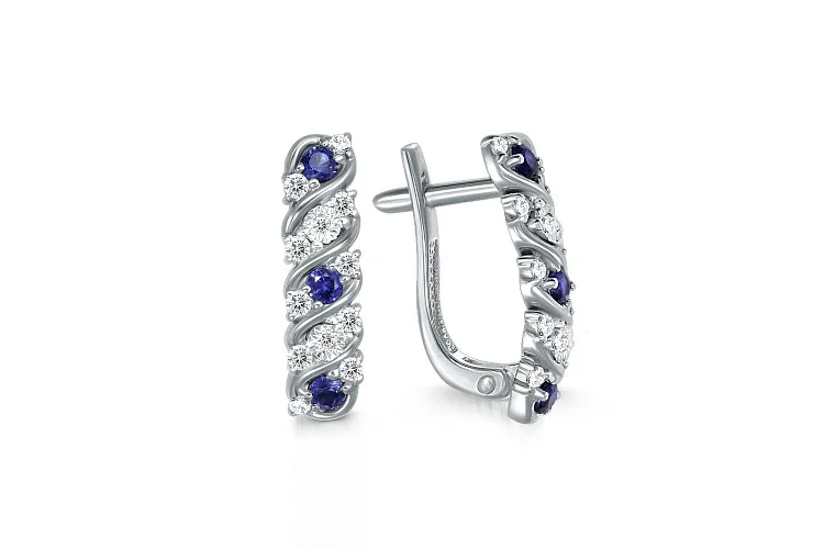 Серьги из белого золота с 6 сапфирами и 24 бриллиантами