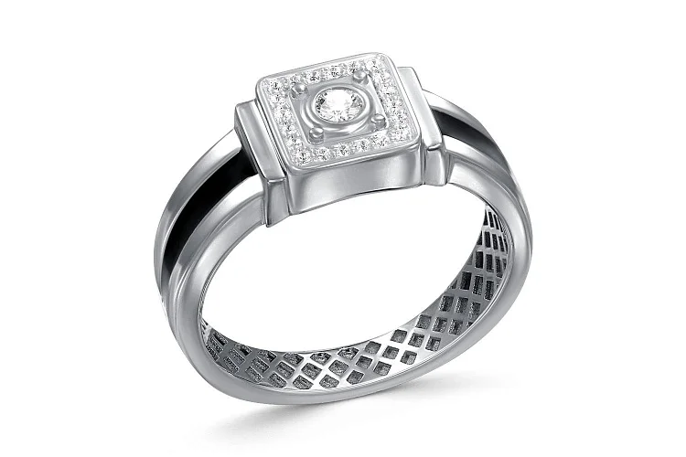 Печатка из белого золота с 21 фианитами