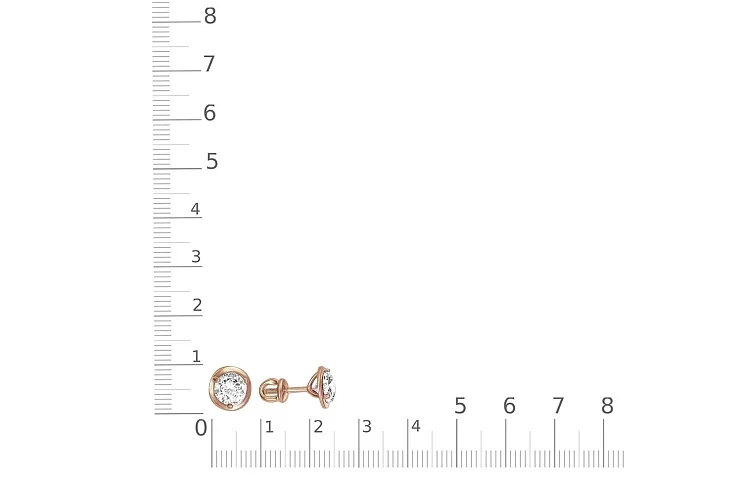 Серьги-пусеты из красного золота с 2 фианитами