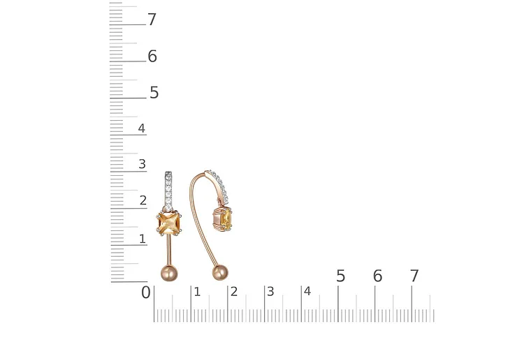 Серьги из красного золота с 2 цитринами и 14 фианитами