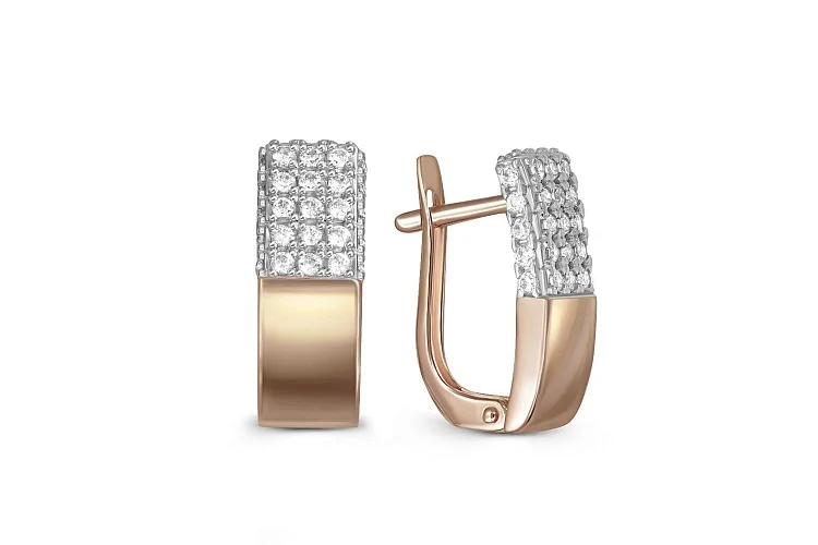 Серьги из красного золота с 56 фианитами