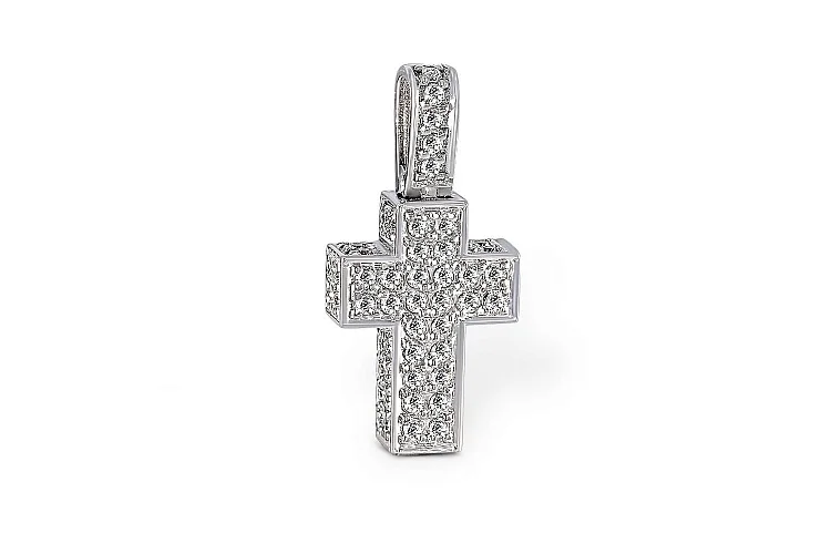 Крест из белого золота с 71 фианитами