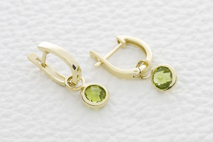 Серьги-трансформеры из жёлтого золота с 2 хризолитами