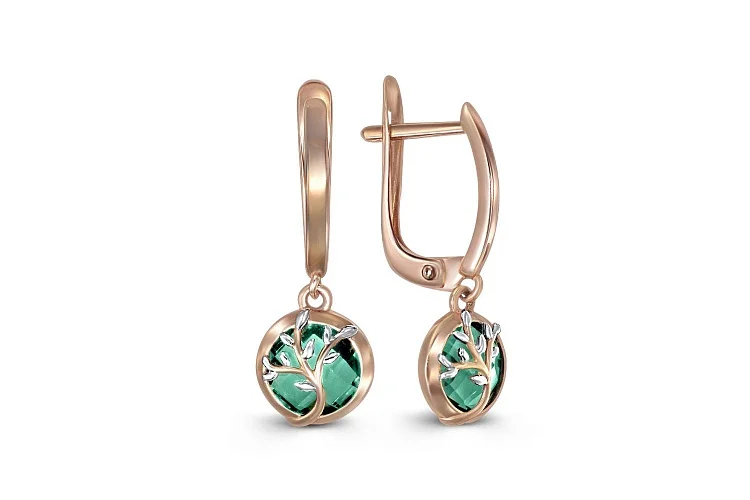 Серьги Веточки из красного золота с 2 кварцами