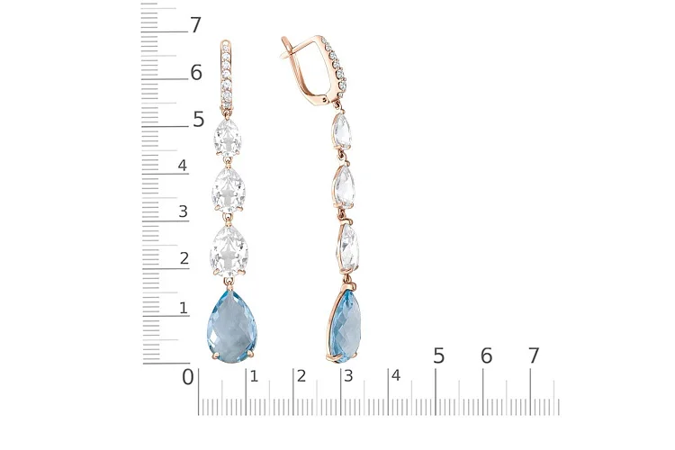 Серьги из красного золота с 2 топазами sky и 20 фианитами