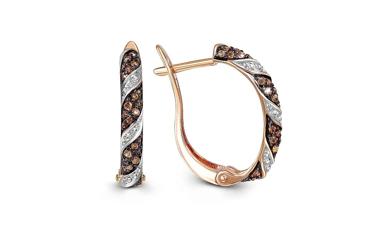 Серьги из красного золота с 82 фианитами