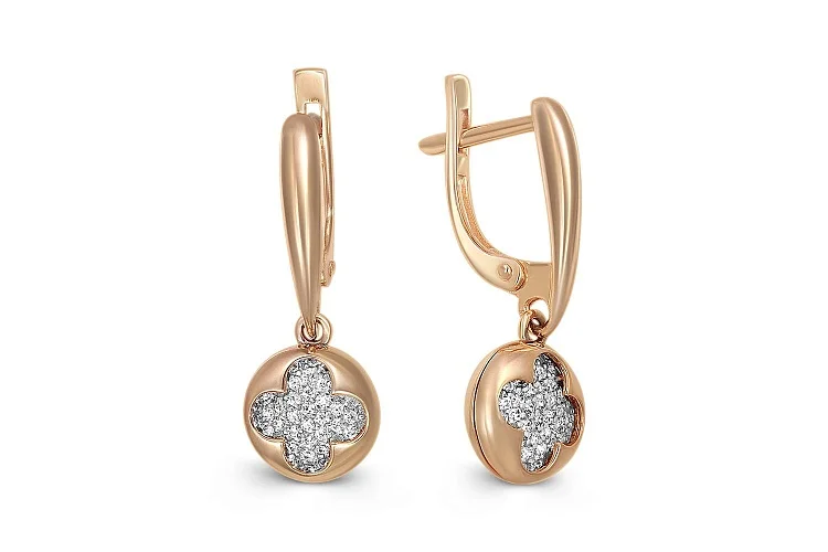 Серьги Клевер из красного золота с 80 бриллиантами