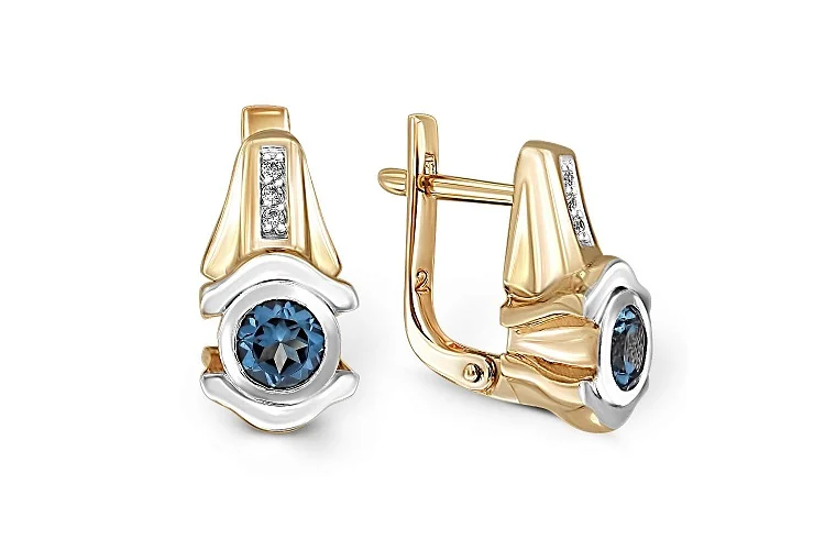 Серьги из жёлтого золота с 2 топазами лондон и 6 фианитами