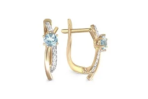 Серьги из жёлтого золота с 2 топазами sky и 14 фианитами