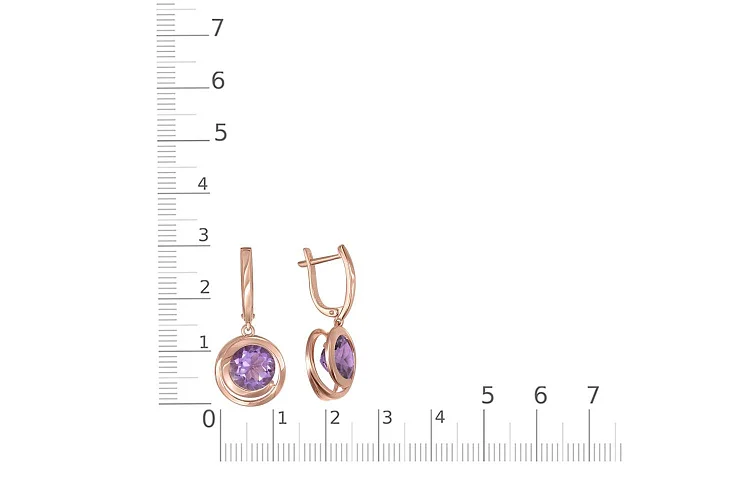 Серьги из красного золота с 2 аметистами