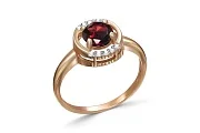 Кольцо из красного золота с гранатом и 10 фианитами
