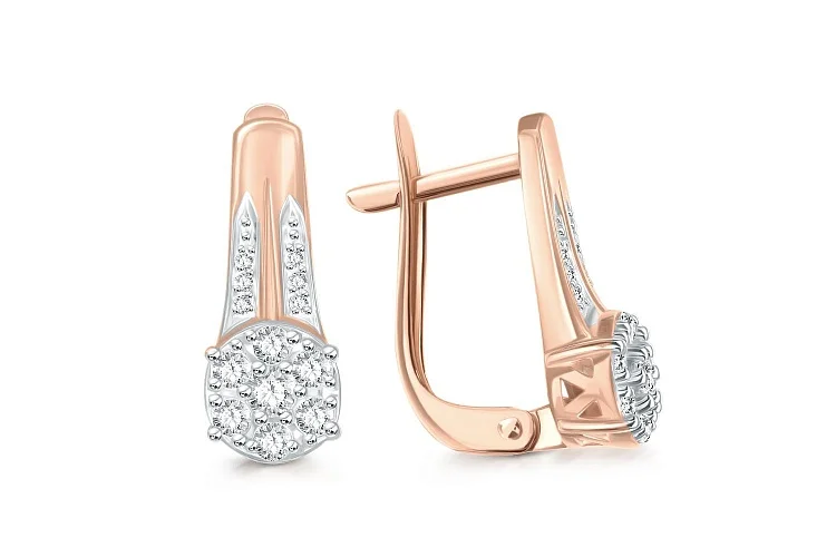 Серьги из красного золота с 26 фианитами