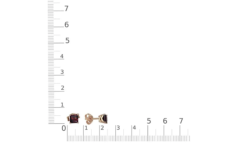 Серьги-пусеты из красного золота с 2 гранатами