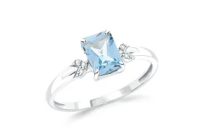 Кольцо из белого золота с топазом sky и 6 бриллиантами