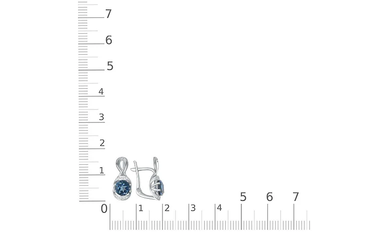 Серьги из белого золота с 2 топазами лондон и 16 фианитами