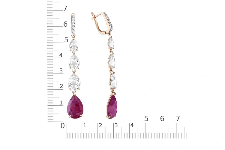 Серьги из красного золота с 8 наноситалами и 14 фианитами