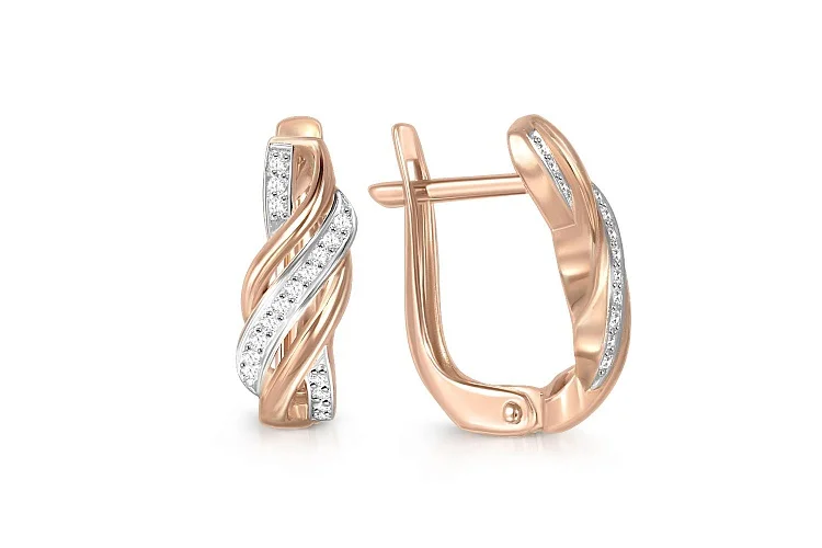 Серьги из красного золота с 34 фианитами