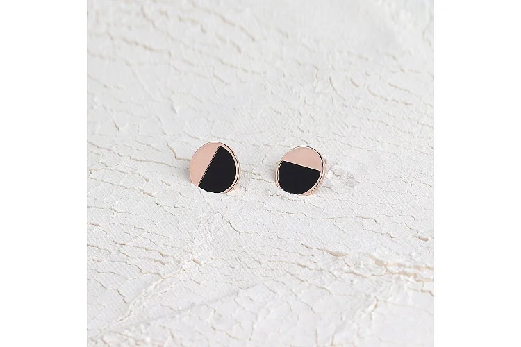 Серьги-пусеты Круги из красного золота с 2 ониксами