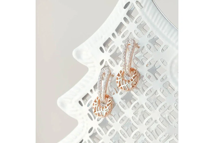 Серьги-трансформеры из красного золота с 42 фианитами