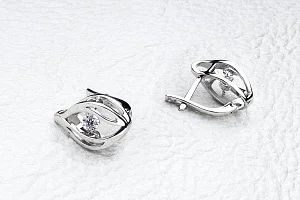 Серьги из белого золота с 2 фианитами