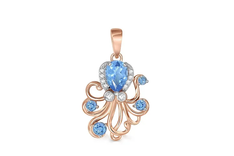 Подвеска из красного золота с 5 топазами swiss и 10 фианитами
