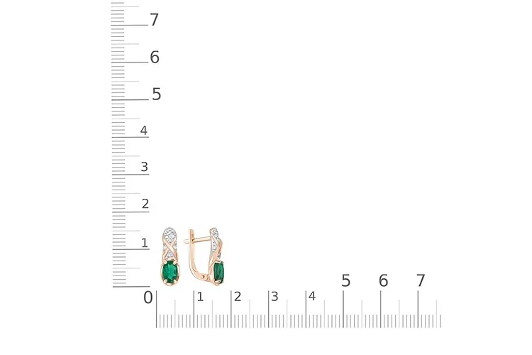 Серьги из красного золота с 2 изумрудами и 14 бриллиантами