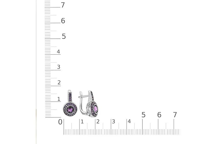 Серьги из белого золота с 2 аметистами и 40 фианитами