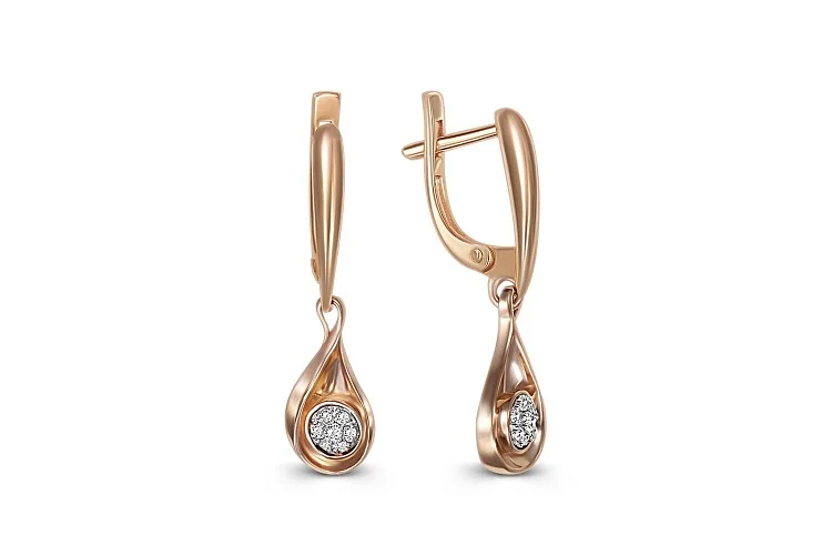 Серьги Малинки из красного золота с 14 фианитами