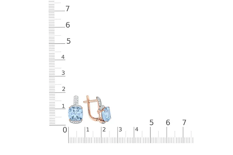 Серьги из красного золота с 2 топазами sky и 36 фианитами