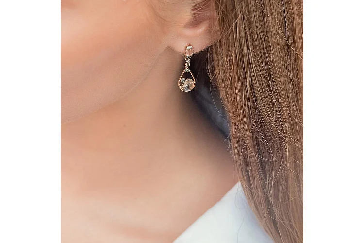 Серьги из красного золота с 4 празиолитами и 10 шпинелями