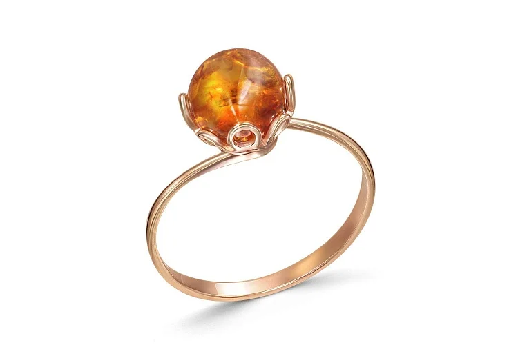 Кольцо из красного золота с янтарём
