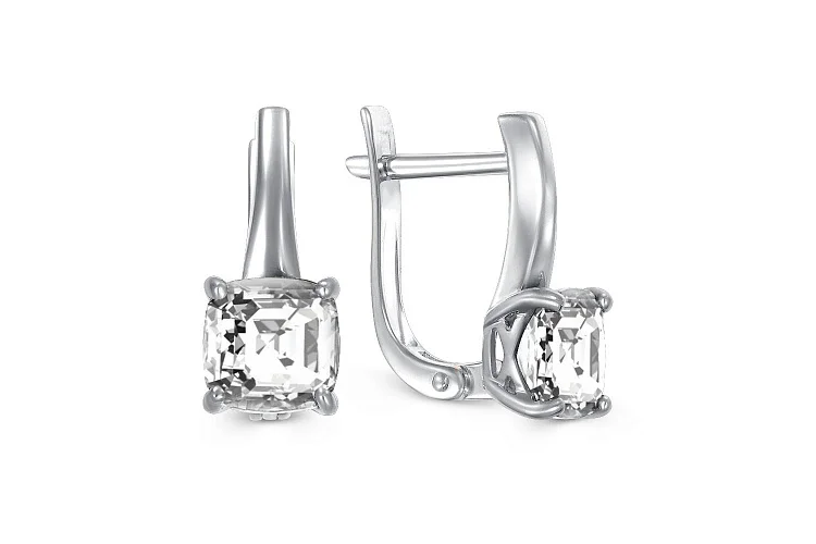 Серьги из белого золота с 2 фианитами