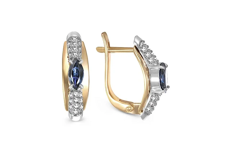 Серьги из жёлтого золота с 2 сапфирами и 40 бриллиантами