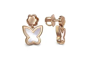 Детские серьги-пусеты Бабочки из красного золота с перламутром