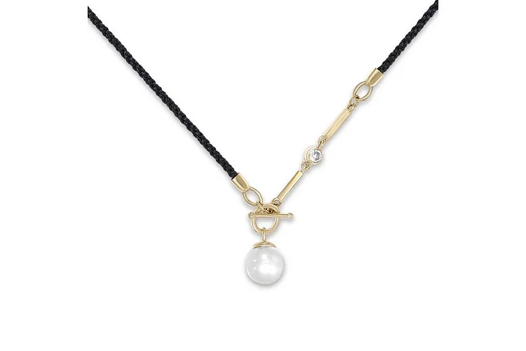 Колье из жёлтого золота с жемчугом и фианитом